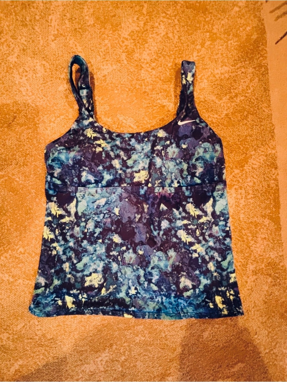 Nike Dri-FIT Womens Large Blue Floral Shelf Bra Tank Adjustable Straps